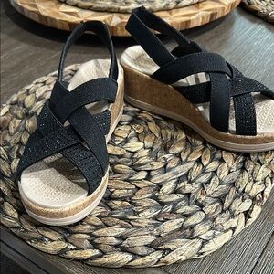 Bzees Black Wedge Shoes with Braided Straps